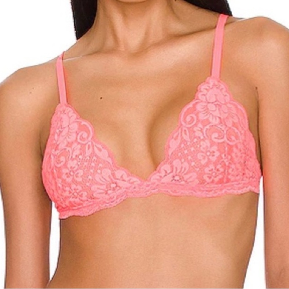 Free People We are Hah Hot Pink Lace Triangle Bralette with Scalloped Trim